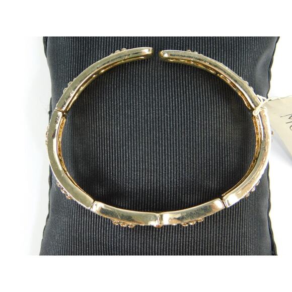 Vtg Gold Tone Monet Wire Stretch Rhinestone Cuff Bracelet NWT 6" Long 1/2 Wide - Picture 3 of 7